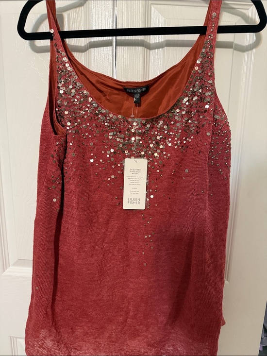Eileen Fisher Tops - EILEEN FISHER Red Sequin-Embellished Linen-Blend Camisole